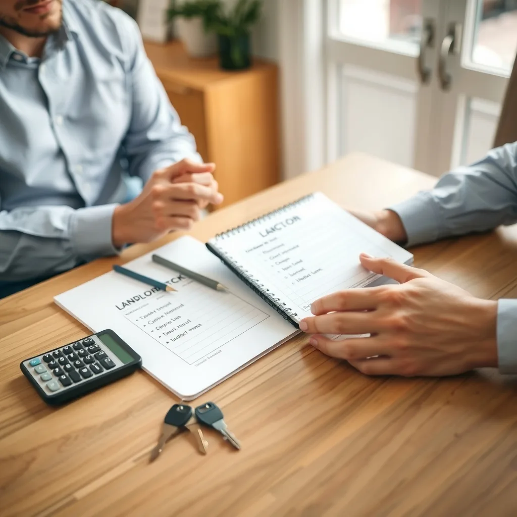 Landlord comparing costs at a table with a calculator