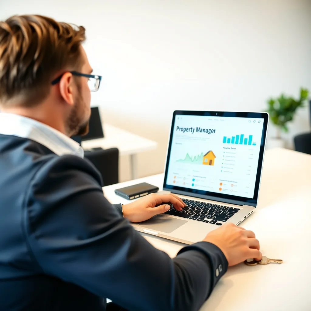 Property manager working at a laptop
